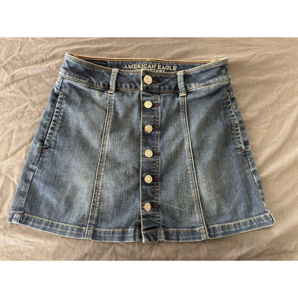 American Eagle Outfitters Women’s SZ 0 Blue Stretch Denim Button Front Skirt